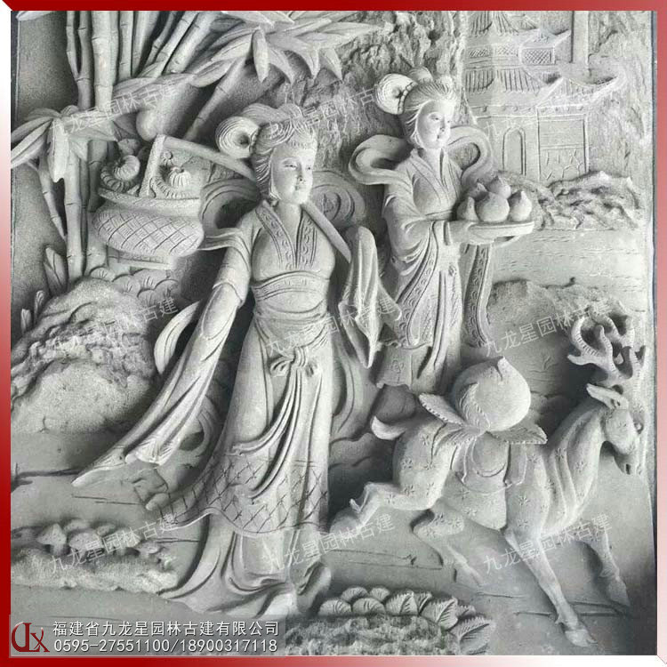 青石浮雕麻姑獻壽圖片